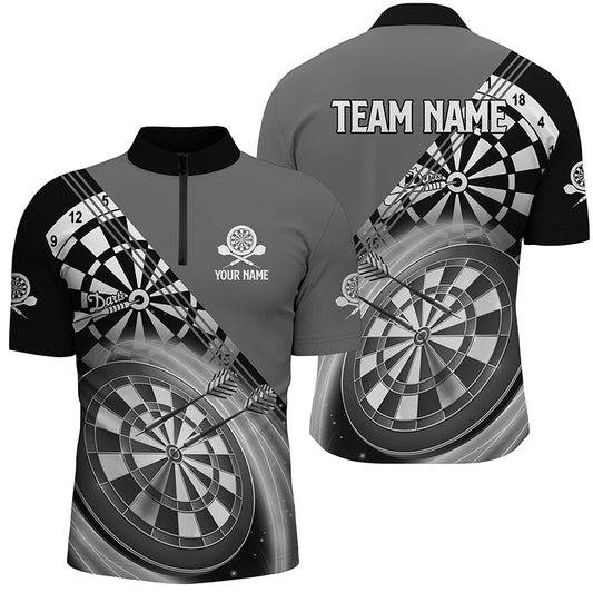 Black Grey Darts Quarter-zip Shirt With Name Customized Darts Shirts For Men Dart Jerseys LDT0939