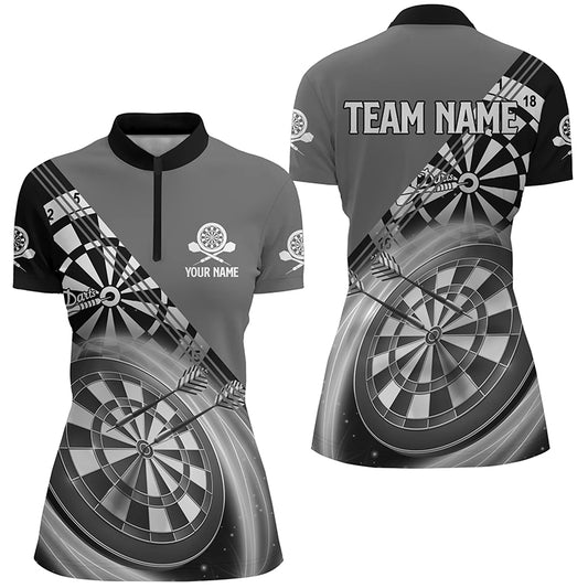 Black Grey Darts Quarter-zip Shirt With Name Customized Darts Shirt For Women Dart Jerseys LDT0939