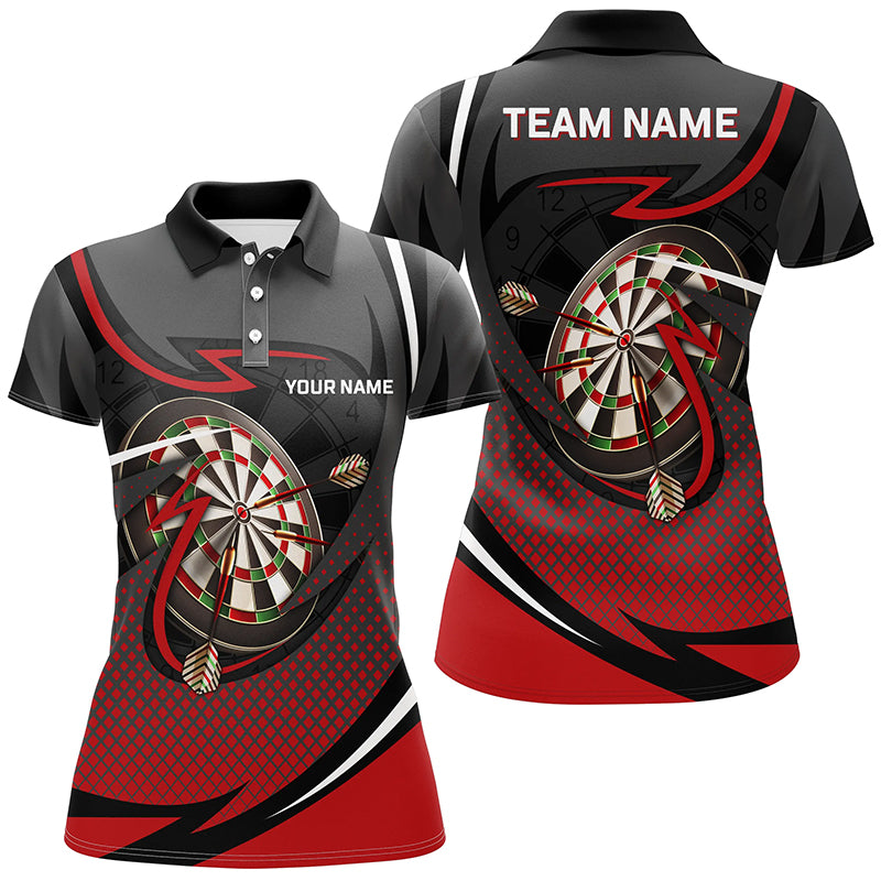 Red And Grey Sports Style Womens Darts Polo Shirt Custom Darts Shirt For Women Dart Jersey LDT1349