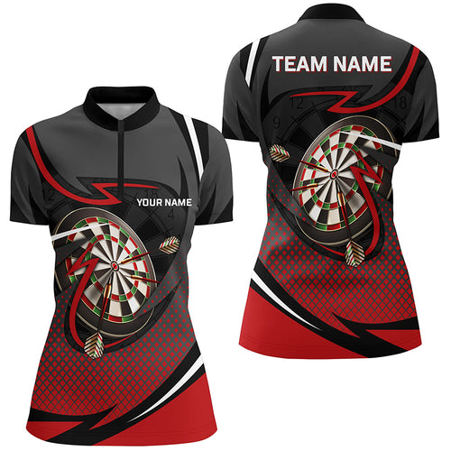 Red And Grey Sports Style Darts Quarter Zip Shirt Custom Darts Shirt For Women Dart Jersey LDT1349