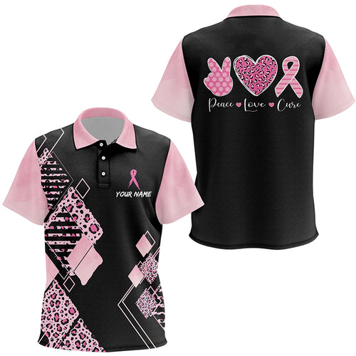 Black & Pink Leopard Pattern Kids Golf Polo Shirts Breast Cancer Pink Ribbon Golf Shirts For Kid LDT1352