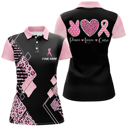 Black & Pink Leopard Pattern Golf Polo Shirts Breast Cancer Pink Ribbon Golf Shirts For Women LDT1352