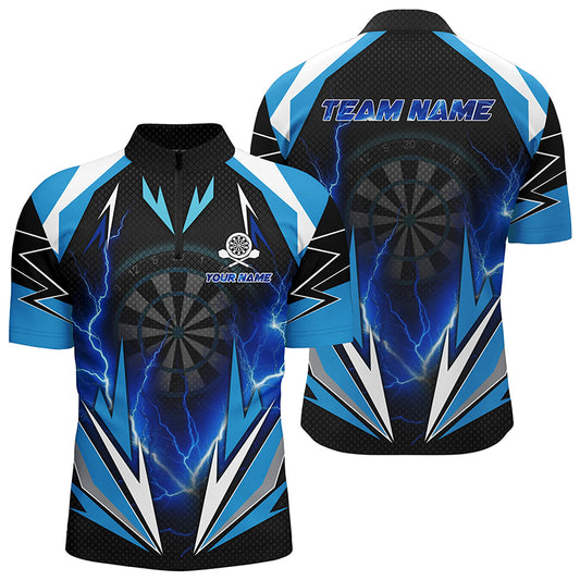 Blue Thunder Lightning Darts Quarter Zip Shirt Custom Dart Shirts For Men Dart Jerseys LDT1354