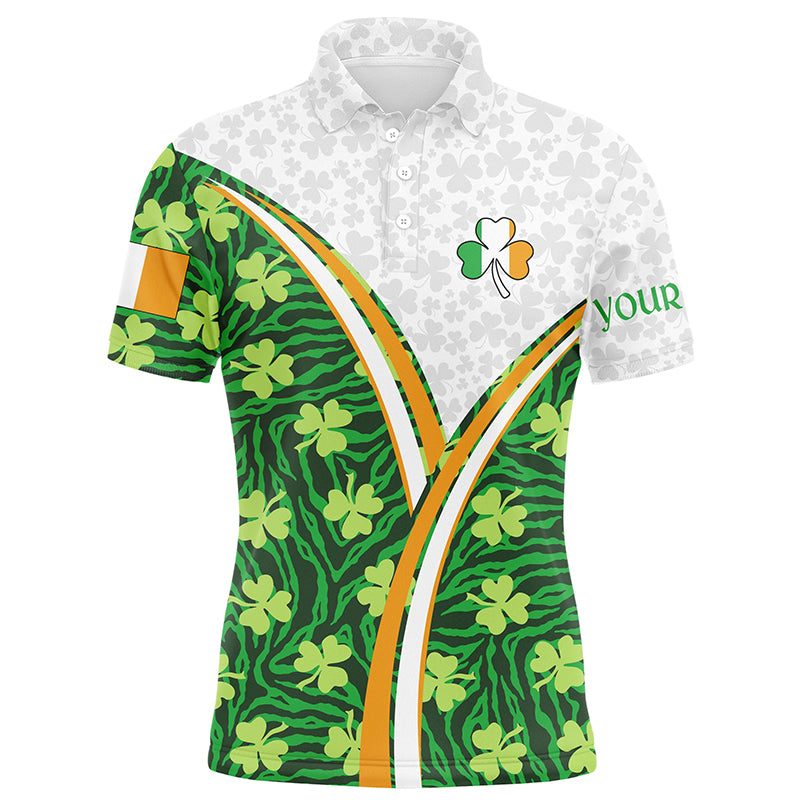 Ireland Flag Patrick Day Green Clovers Mens Golf Polo Shirts Custom Go ChipteeAmz