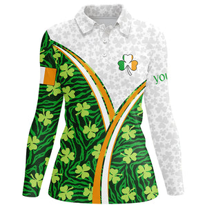 Ireland Flag Patrick Day Green Clovers Golf Polo Shirts Custom Golf Tops For Women Golf Gifts LDT1484