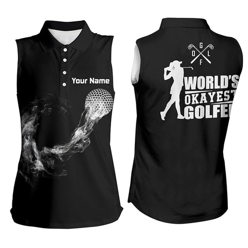 Black And White Womens Sleeveless Golf Polo Shirts Custom Name Golf Shirts For Ladies Cool Golf Gifts LDT0144