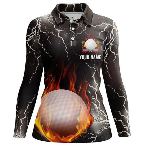 Custom Thunder Fire Flame Womens Golf Polo Shirt Lightning Golf Shirts For Women Golf Gifts LDT0149