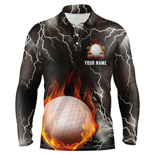 Customized Thunder Fire Flame Mens Golf Polo Shirts Lightning Golf Shirts For Men, Golfing Gifts LDT0149