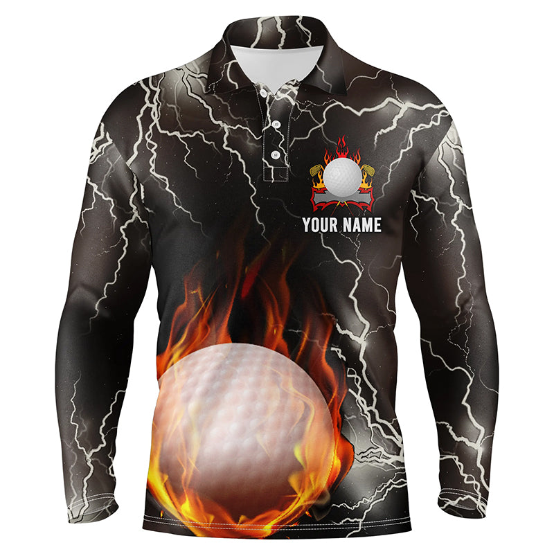 Customized Thunder Fire Flame Mens Golf Polo Shirts Lightning Golf Shirts For Men, Golfing Gifts LDT0149