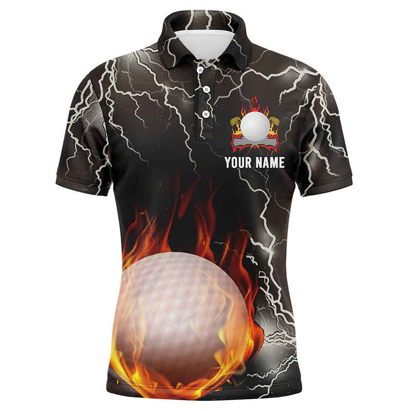 Customized Thunder Fire Flame Mens Golf Polo Shirts Lightning Golf Shirts For Men, Golfing Gifts LDT0149