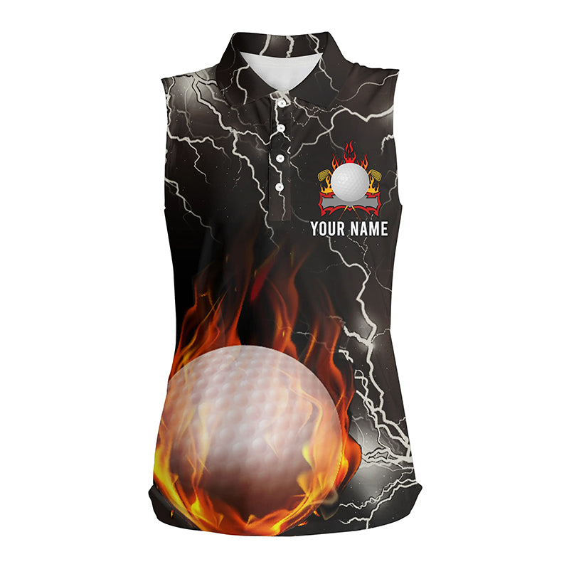 Custom Thunder Fire Flame Womens Sleeveless Golf Polo Shirt Lightning Golf Shirts For Women Golf Gift LDT0149