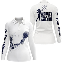 Load image into Gallery viewer, Navy And White Womens Golf Polo Shirts, Custom Name Golf Shirts For Ladies, Cool Golf Gifts LDT0151