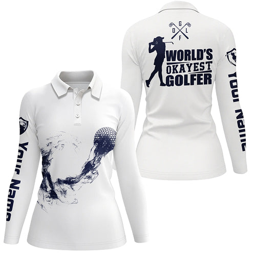 Navy And White Womens Golf Polo Shirts, Custom Name Golf Shirts For Ladies, Cool Golf Gifts LDT0151