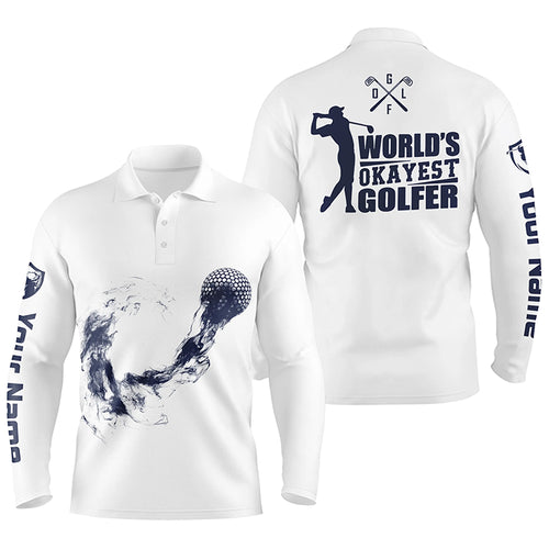 Navy And White Mens Golf Polo Shirts, Personalized Golf Shirts For Men, Cool Golf Gifts LDT0151