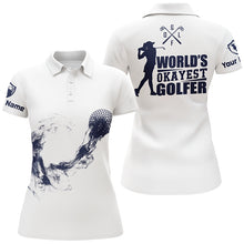 Load image into Gallery viewer, Navy And White Womens Golf Polo Shirts, Custom Name Golf Shirts For Ladies, Cool Golf Gifts LDT0151