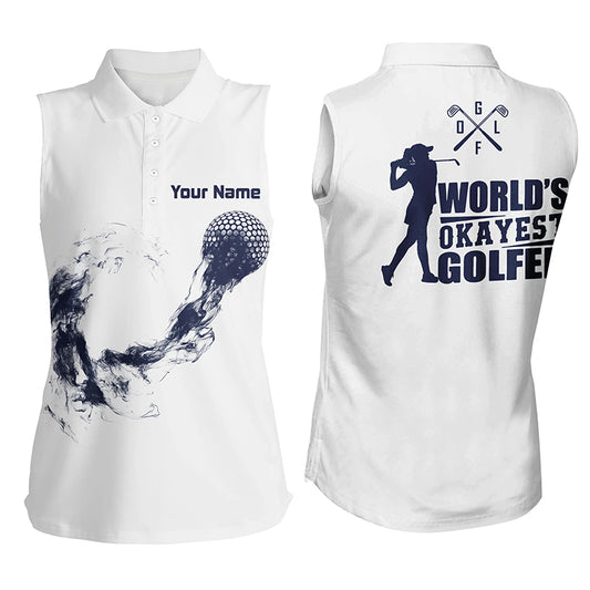 Navy And White Womens Sleeveless Golf Polo Shirts Custom Name Golf Shirts For Ladies, Cool Golf Gifts LDT0151