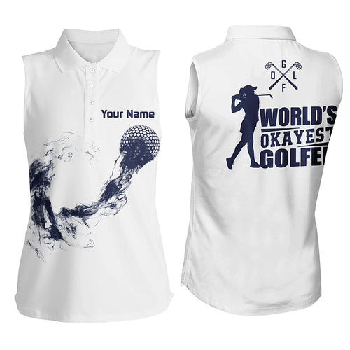 Navy And White Womens Sleeveless Golf Polo Shirts Custom Name Golf Shirts For Ladies, Cool Golf Gifts LDT0151
