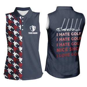 I Hate Golf Nice Shot I love Golf Funny Womens Sleeveless Golf Polo Shirt Navy Golf Shirts For Women LDT0413