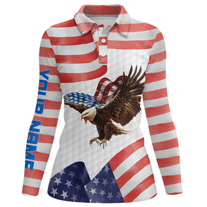 Watercolor American Flag Golf Polo Shirt Us Eagle Patriotic Golf Shirts For Women Golf Gifts LDT0945