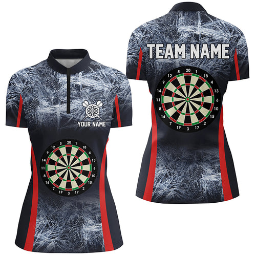 Icy Navy Blue Darts Quarter Zip Shirt Customized Darts Shirt For Women Darts Team Jersey LDT1358