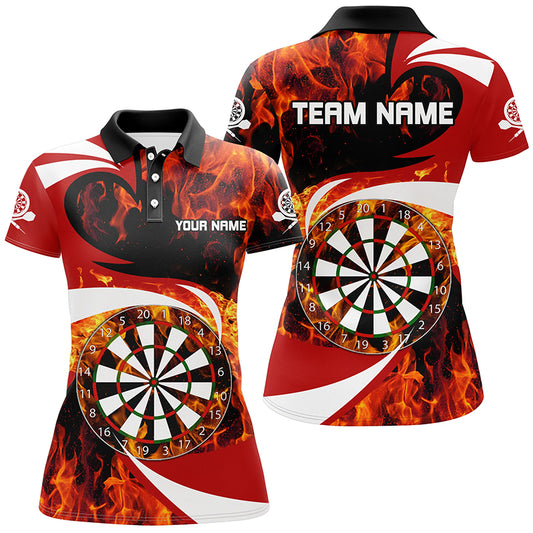 Fire Flame Dartboard Womens Red Dart Polo Shirts Custom Darts Shirt For Women Dart Jerseys LDT1365