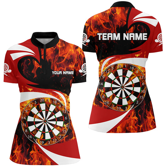 Fire Flame Dartboard Womens Dart Quarter Zip Shirts Custom Womens Darts Shirt Dart Jerseys LDT1365