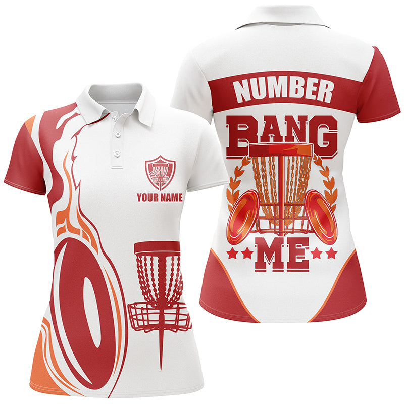 Bang Me Womens Disc Golf Shirts, Red White Customized Polo Shirt For Womens, Disc Golf Disc LDT0160