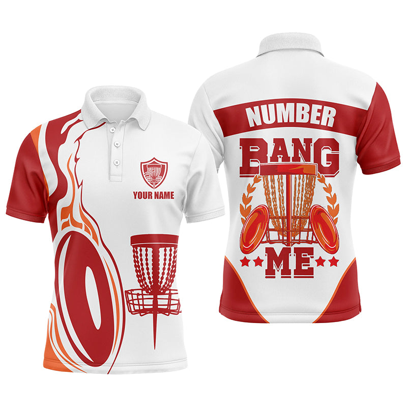 Bang Me Mens Disc Golf Shirts, Red White Customized Polo Shirts For Men, Disc Golf Disc LDT0160
