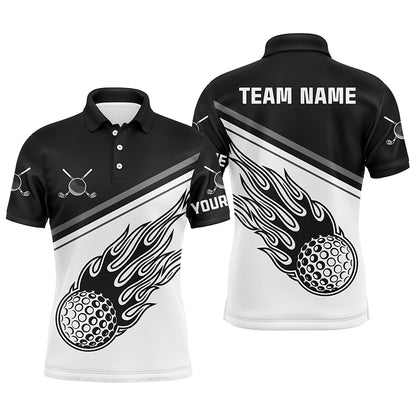 Black White Flame Personalized Golf Mens Polo Shirt Custom Golf Shirts For Men Cool Golf Gifts LDT0715