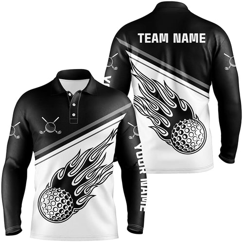 Black White Flame Personalized Golf Mens Polo Shirt Custom Golf Shirts For Men Cool Golf Gifts LDT0715