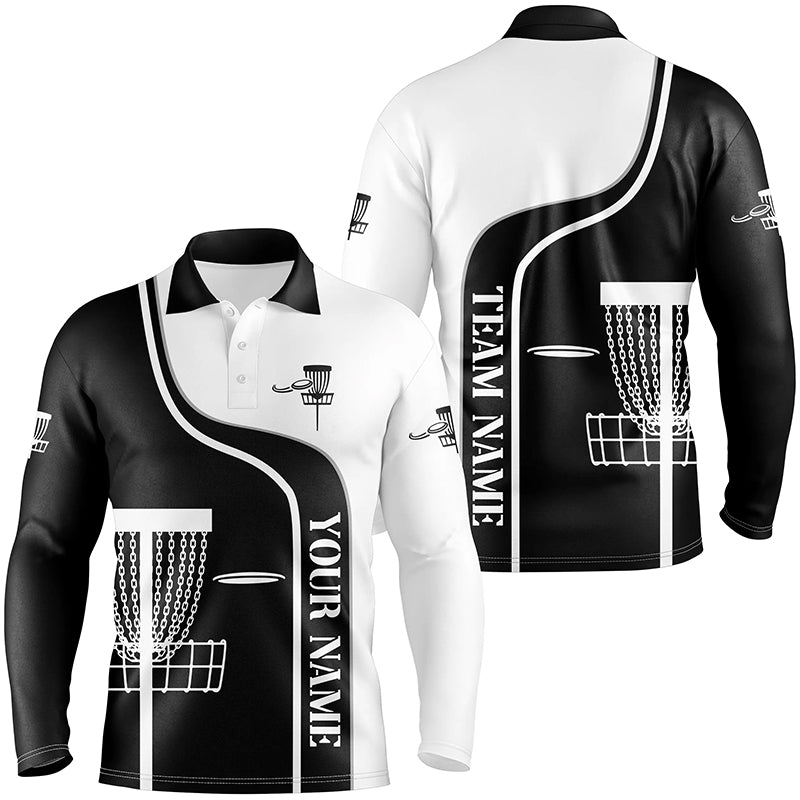 Personalized Disc Golf Basket Black White Mens Polo Shirt Custom Disc Golf Shirts For Men LDT0721