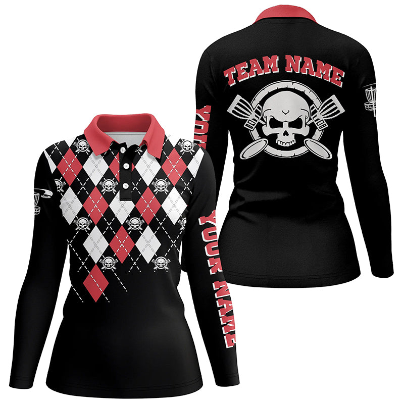 Personalized Skull Argyle Pattern Disc Golf Polo Shirt Custom Disc Golf Team Shirts For Women LDT0723