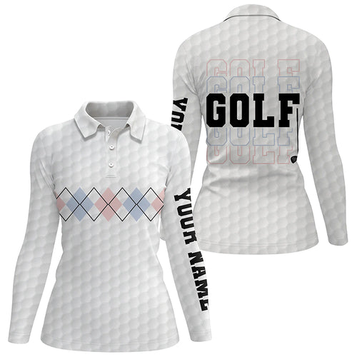 Pink Blue Argyle Pattern Golf Polo Shirts Custom Cool White Golf Shirts For Women Golf Gifts LDT0950