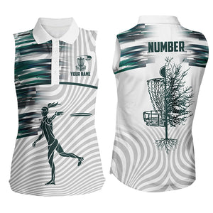 Green White Womens Disc Golf Sleeveless Polo Shirts Custom Disc Golf Tops For Women Golfing Gifts LDT1371