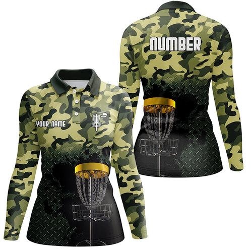 Green Camo Womens Disc Golf Polo Shirts Customized Camo Golf Shirts For Women Disc Golf Gifts LDT0164