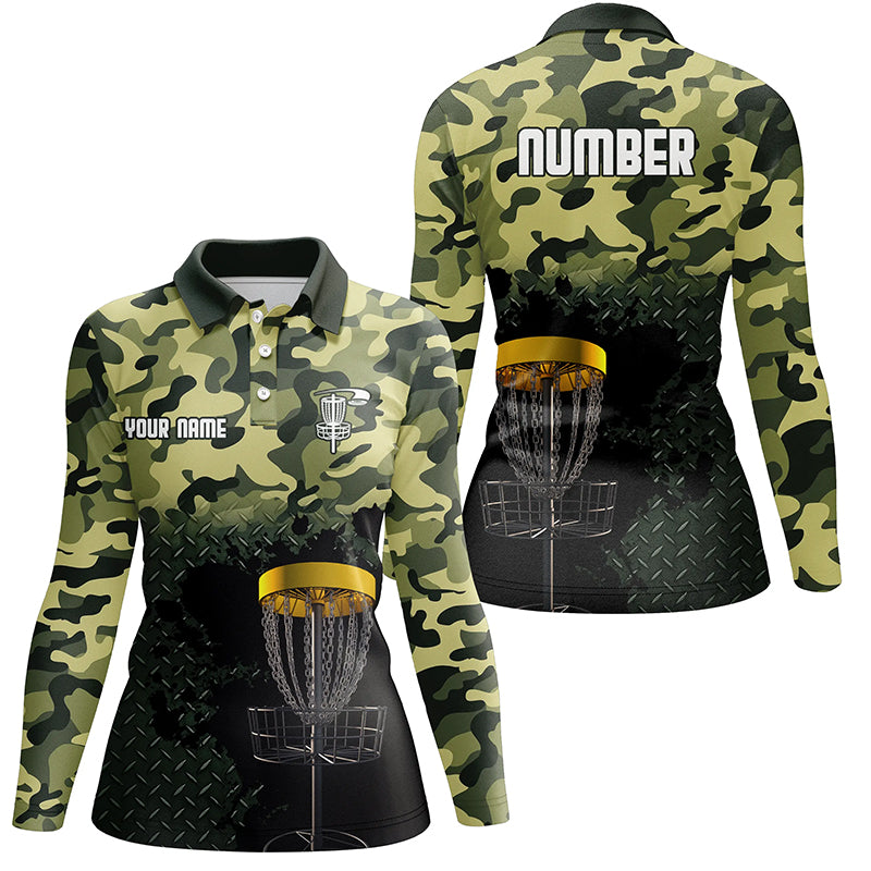 Green Camo Womens Disc Golf Polo Shirts Customized Camo Golf Shirts For Women Disc Golf Gifts LDT0164