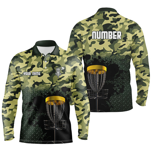 Green Camo Mens Disc Golf Polo Shirts Customized Camo Golf Shirts For Men, Disc Golf Gifts LDT0164