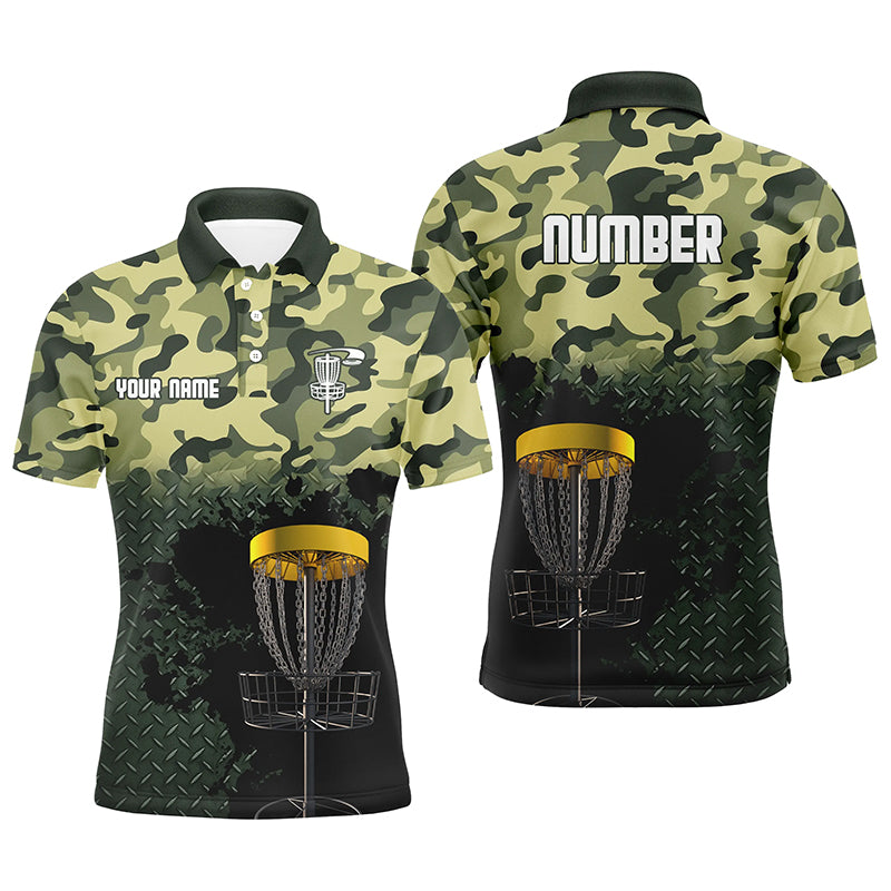 Green Camo Mens Disc Golf Polo Shirts Customized Camo Golf Shirts For Men, Disc Golf Gifts LDT0164