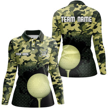 Load image into Gallery viewer, Green Camo Womens Golf Polo Shirts Customized Camouflage Golf Shirts For Women, Golfer Gifts LDT0165