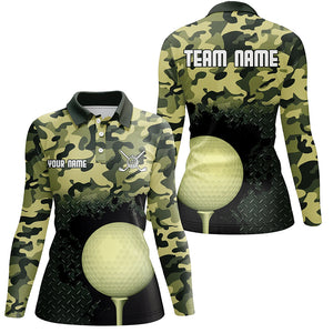 Green Camo Womens Golf Polo Shirts Customized Camouflage Golf Shirts For Women, Golfer Gifts LDT0165