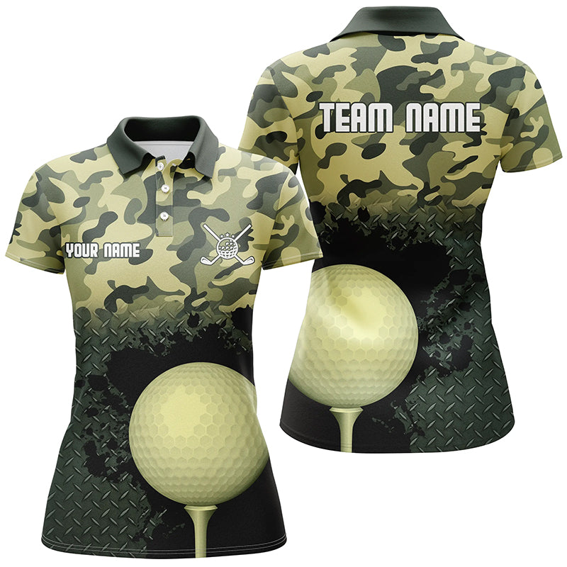 Green Camo Womens Golf Polo Shirts Customized Camouflage Golf Shirts For Women, Golfer Gifts LDT0165