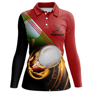 Womens 3D Polo Golf Shirts Personalized Golf Ball Pool Fire Red Golf Tops For Women Golf Gift LDT0173