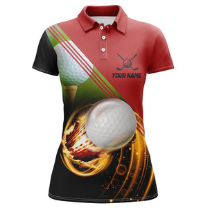 Womens 3D Polo Golf Shirts Personalized Golf Ball Pool Fire Red Golf Tops For Women Golf Gift LDT0173