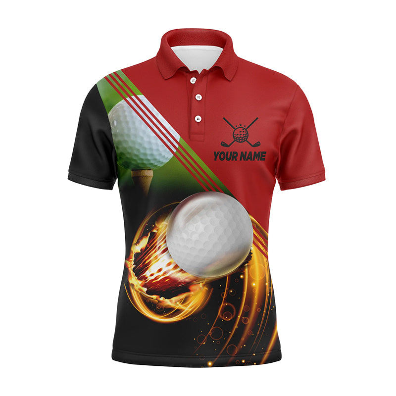 Mens 3D Polo Golf Shirts Personalized Golf Ball Pool Fire Red Golf Tops For Men, Golf Gifts LDT0173