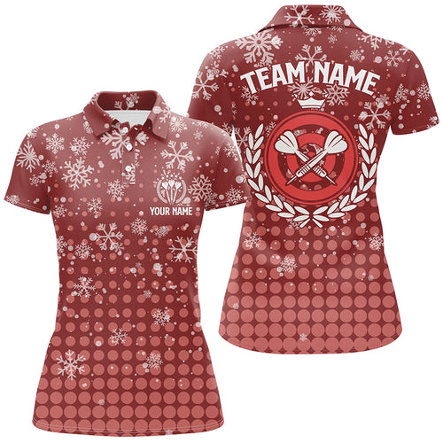 Personalized Darts Christmas Snowflakes Red Polo Shirt Custom Darts Jersey For Women LDT0743