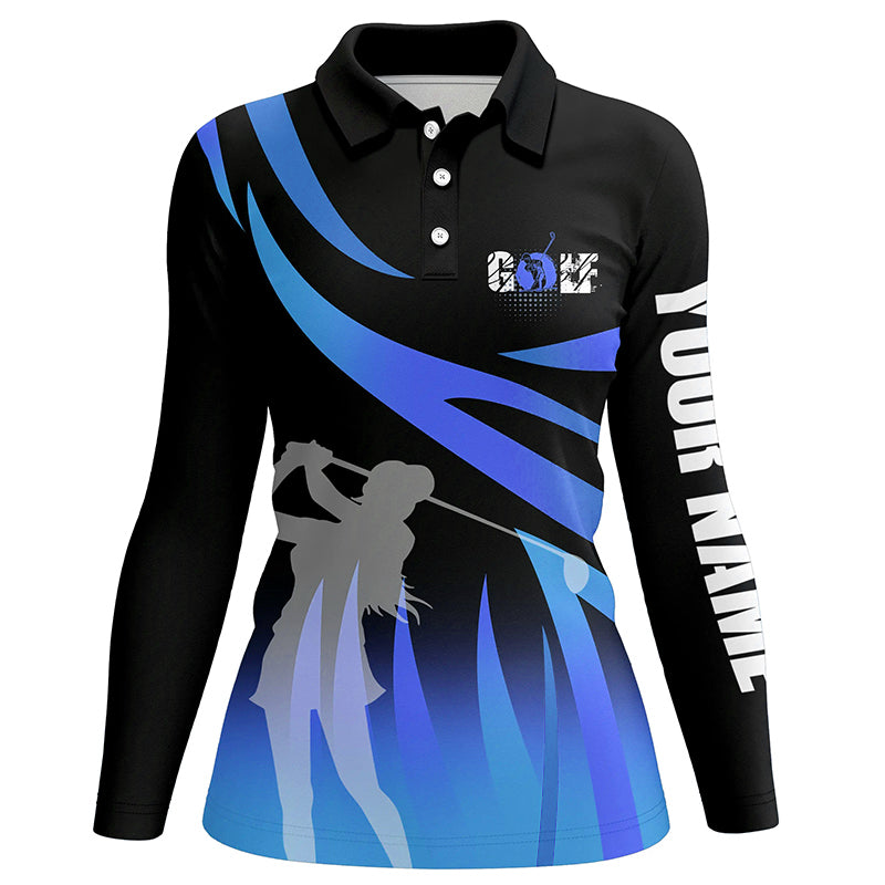 Golf In Passion Black & Blue Flame Golf Polo Shirt Personalized Cool Golf Shirts For Women LDT0962