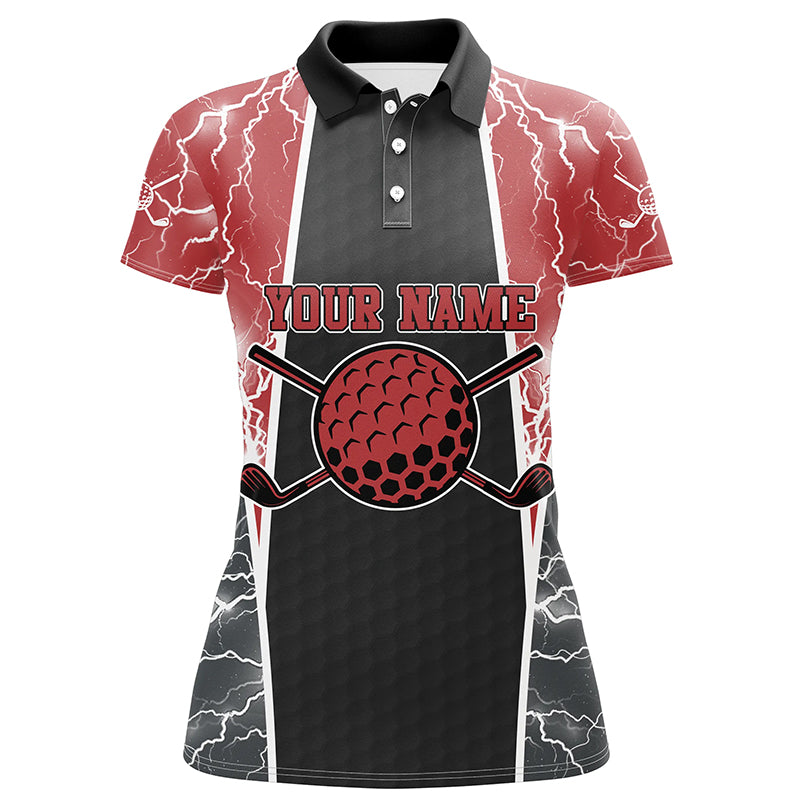 Customized Lightning Womens Golf Polo Shirts, Red And Black Golf Shirts For Women, Golf Gifts LDT0180