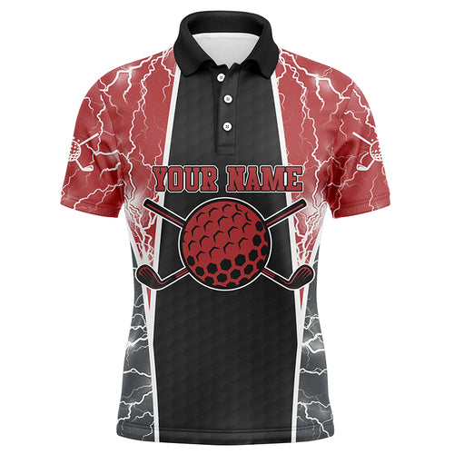 Customized Lightning Mens Golf Polo Shirts, Red And Black Golf Shirts For Men, Golf Gifts LDT0180