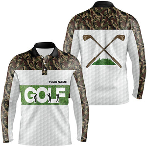 Green Camouflage Mens Golf Polo Shirts Custom Camo Golf Tops For Men Personalized Golf Gifts LDT0182