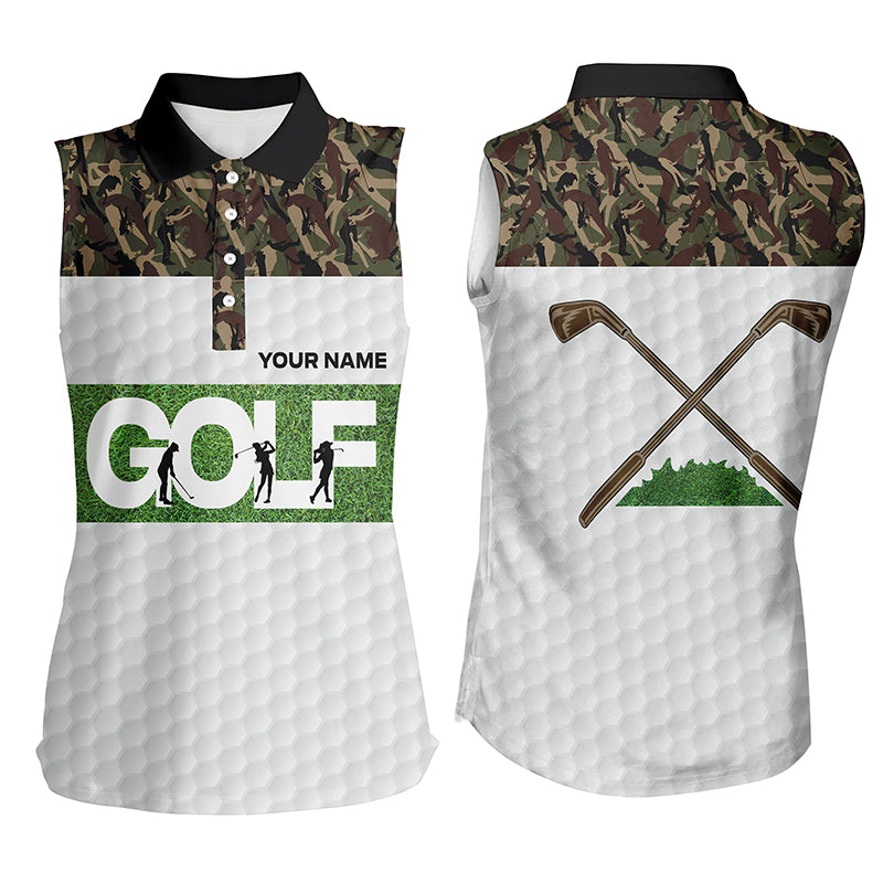 Womens Sleeveless Polo Shirts Custom Green Camo Golf Tops For Women Personalized Golf Gifts LDT0182